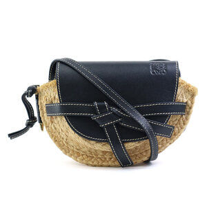 LOEWE Gate Bag crossbody shoulder raffia leather Beige Tan black gold